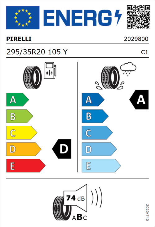 Tyre Label for Pirelli P Zero Corsa Assimetrico 295/35R20 105Y