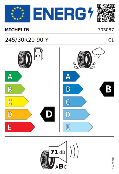 Tyre Label for Michelin Pilot Sport 4 S 245/30R20 90Y