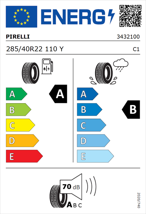 Tyre Label for Pirelli Scorpion Zero All Season (PNCS) 285/40R22 110Y
