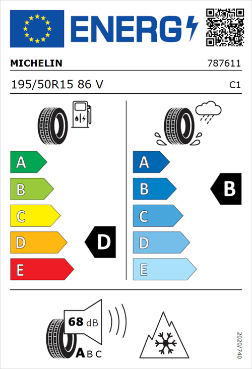 Tyre Label for Michelin CrossClimate + 195/50R15 86V