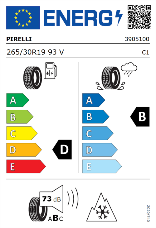 Tyre Label for Pirelli P Zero Winter 265/30R19 93V