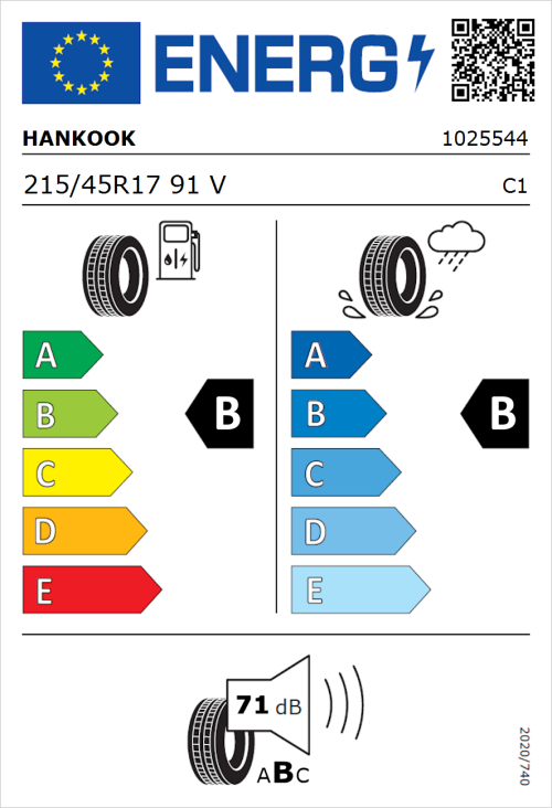 Tyre Label for Hankook Ventus Prime 3 K125 215/45R17 91V
