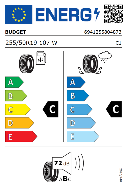 Tyre Label for Budget Budget 255/50R19 107W