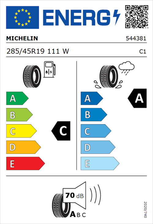 Tyre Label for Michelin Latitude Sport 3 285/45R19 111W